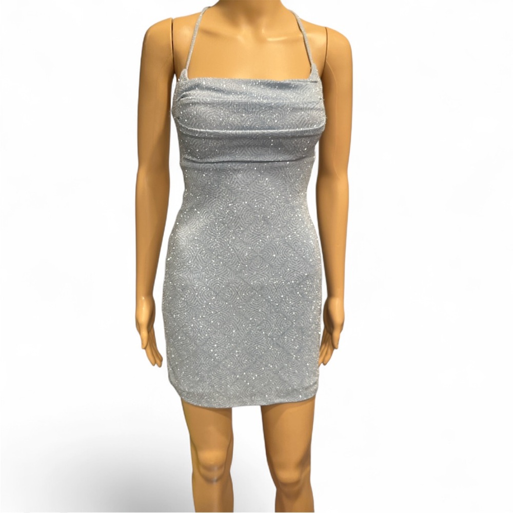 B Darlin Glittery Silver Mini Dress